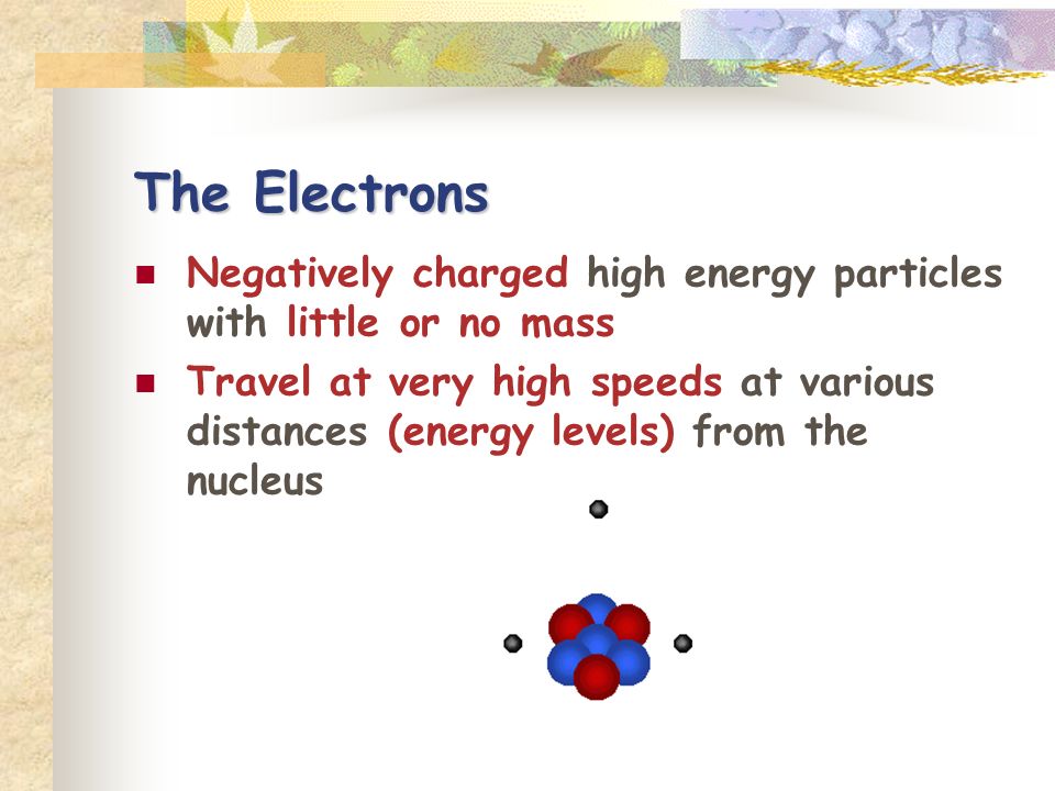 The Electrons Negatively charged high energy particles with little or no mass.