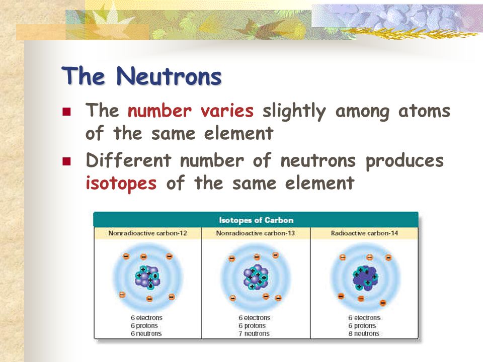 The Neutrons The number varies slightly among atoms of the same element.