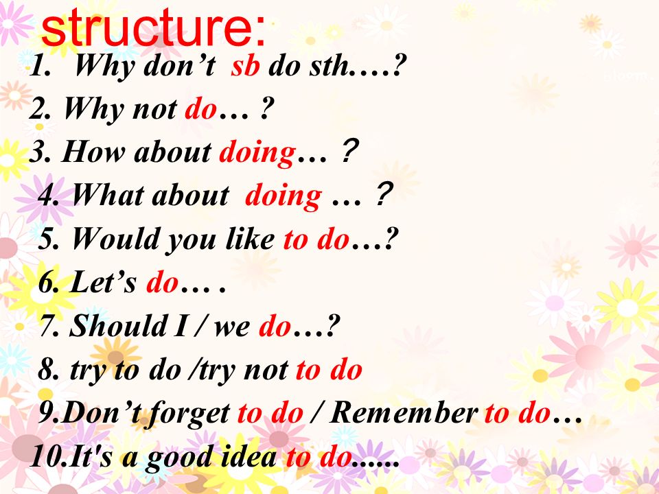 structure: Why don’t sb do sth.… 2. Why not do…