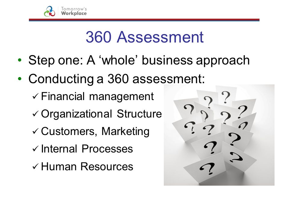 360 Assessment Step one: A ‘whole’ business approach