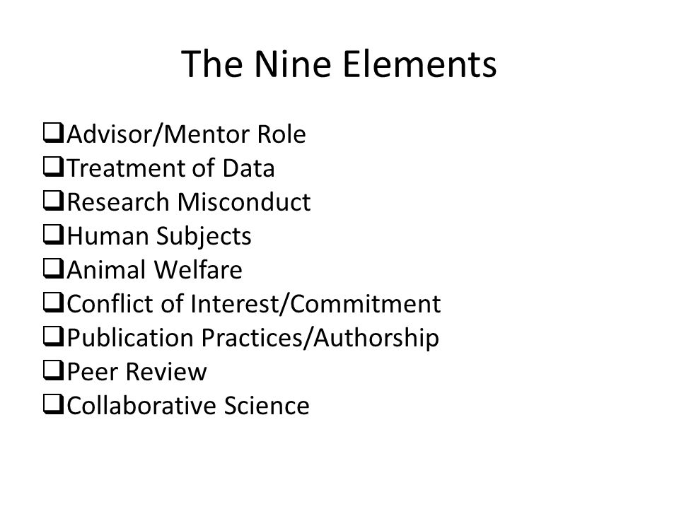 The Nine Elements Advisor/Mentor Role Treatment of Data