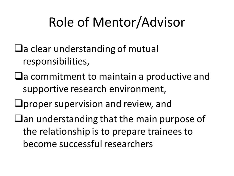 Role of Mentor/Advisor