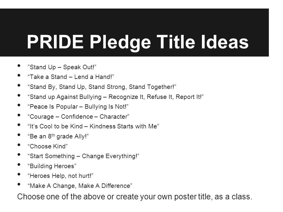 PRIDE Pledge Title Ideas