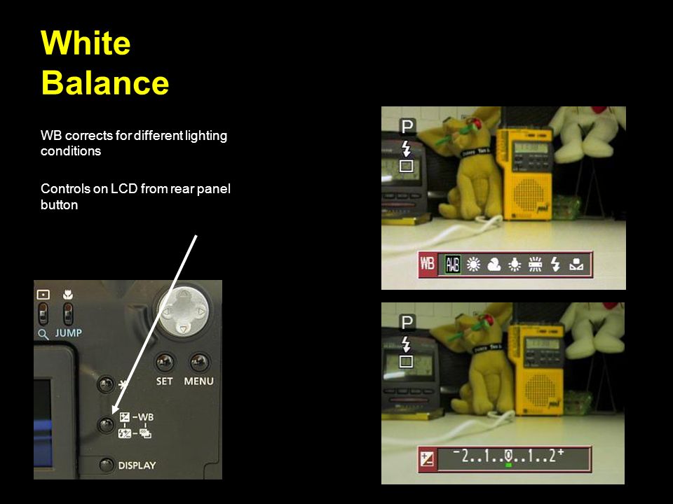 White Balance WB corrects for different lighting conditions