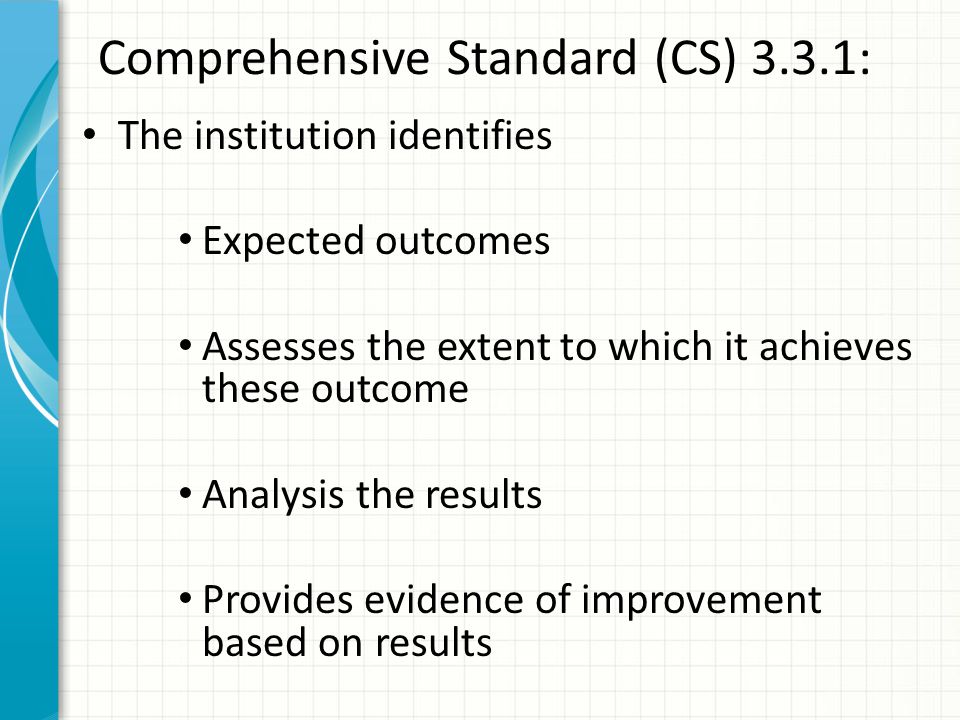 Comprehensive Standard (CS) 3.3.1: