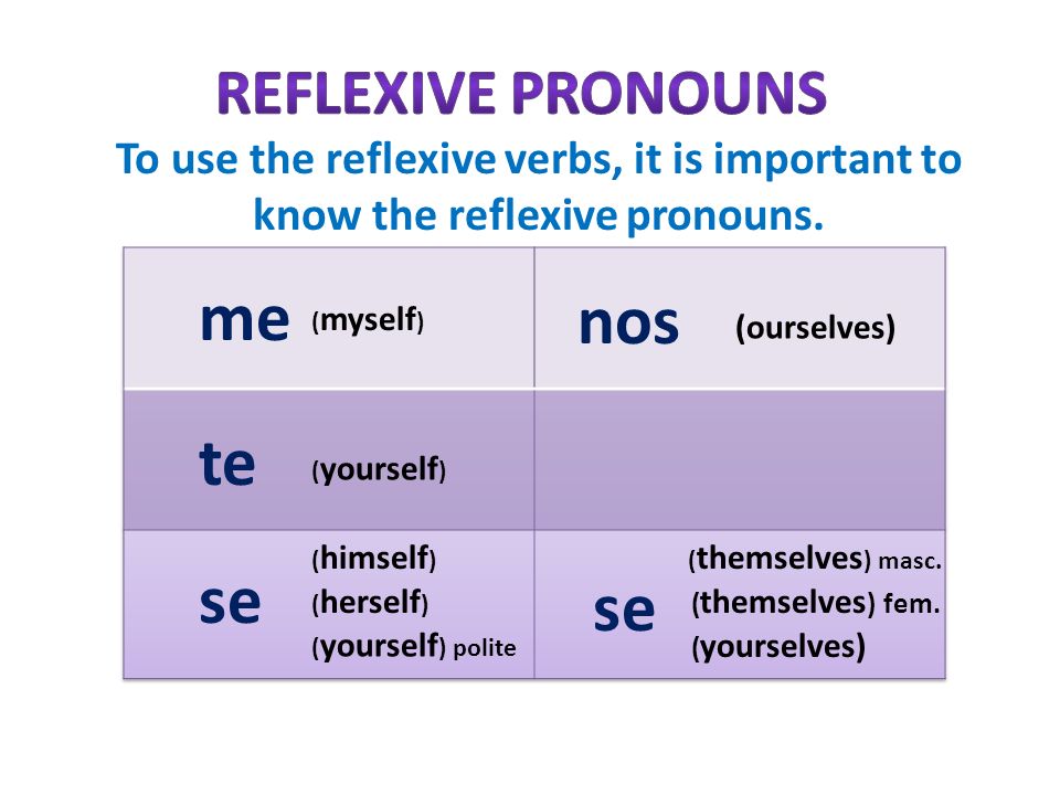me nos te se Reflexive Pronouns