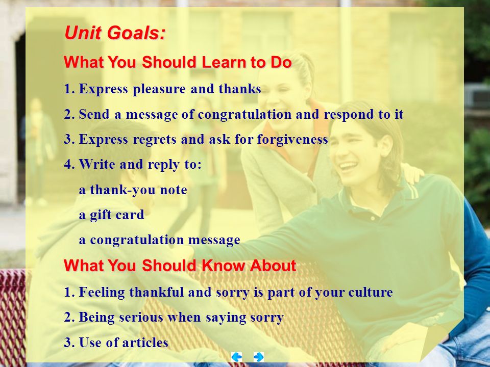 Unit Goals: What You Should Learn to Do What You Should Know About