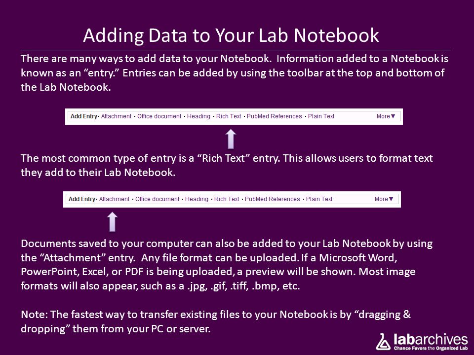 Adding Data to Your Lab Notebook