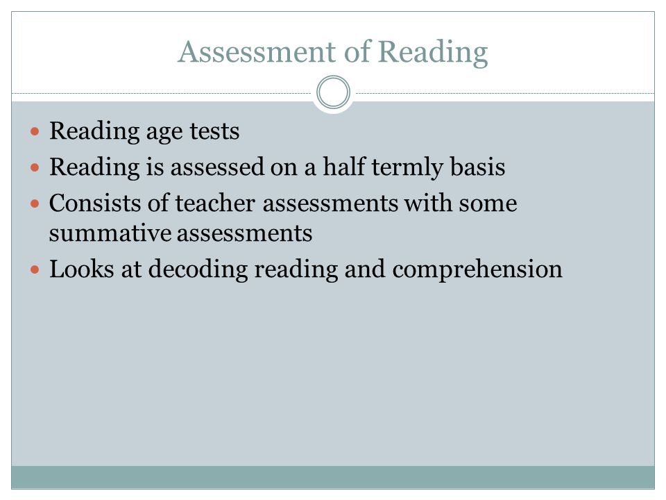 Assessment of Reading Reading age tests