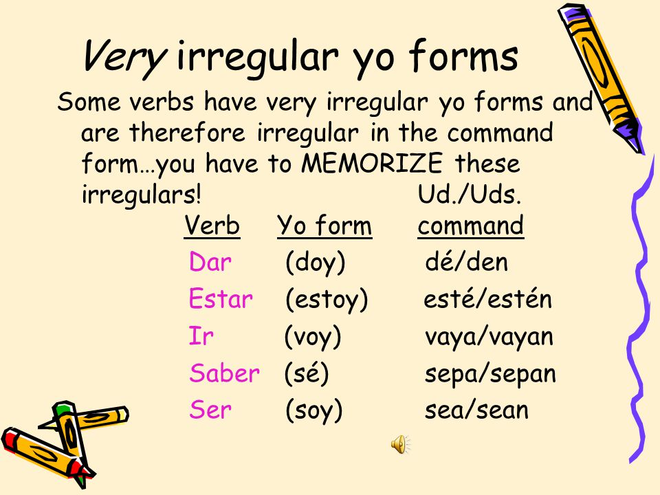 Very irregular yo forms