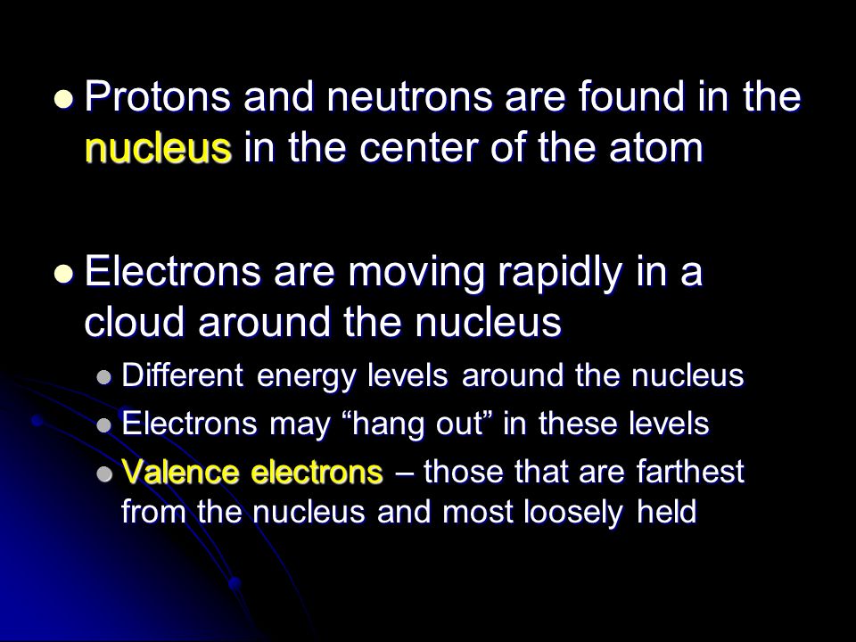 Electrons are moving rapidly in a cloud around the nucleus