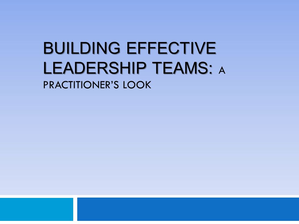 Building Effective Leadership Teams: A Practitioner’s Look