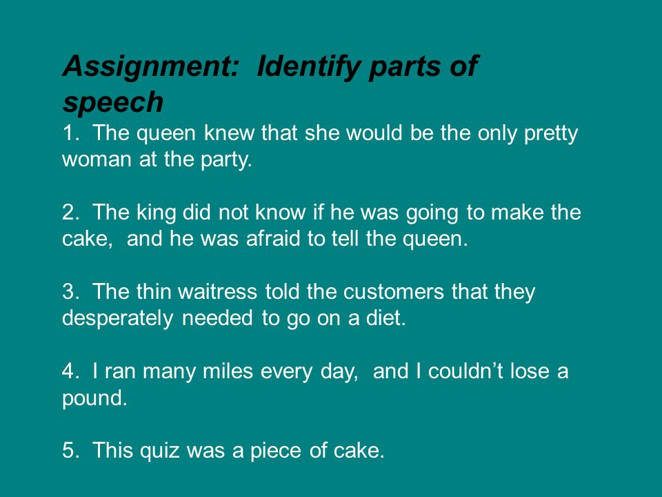 Assignment: Identify parts of speech 1