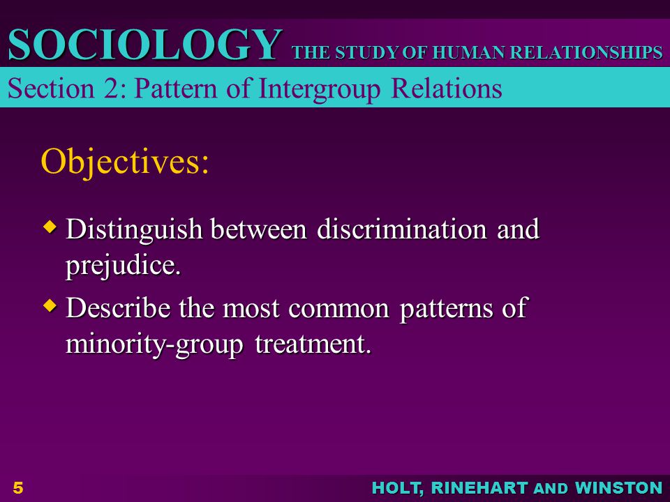 Objectives: Section 2: Pattern of Intergroup Relations