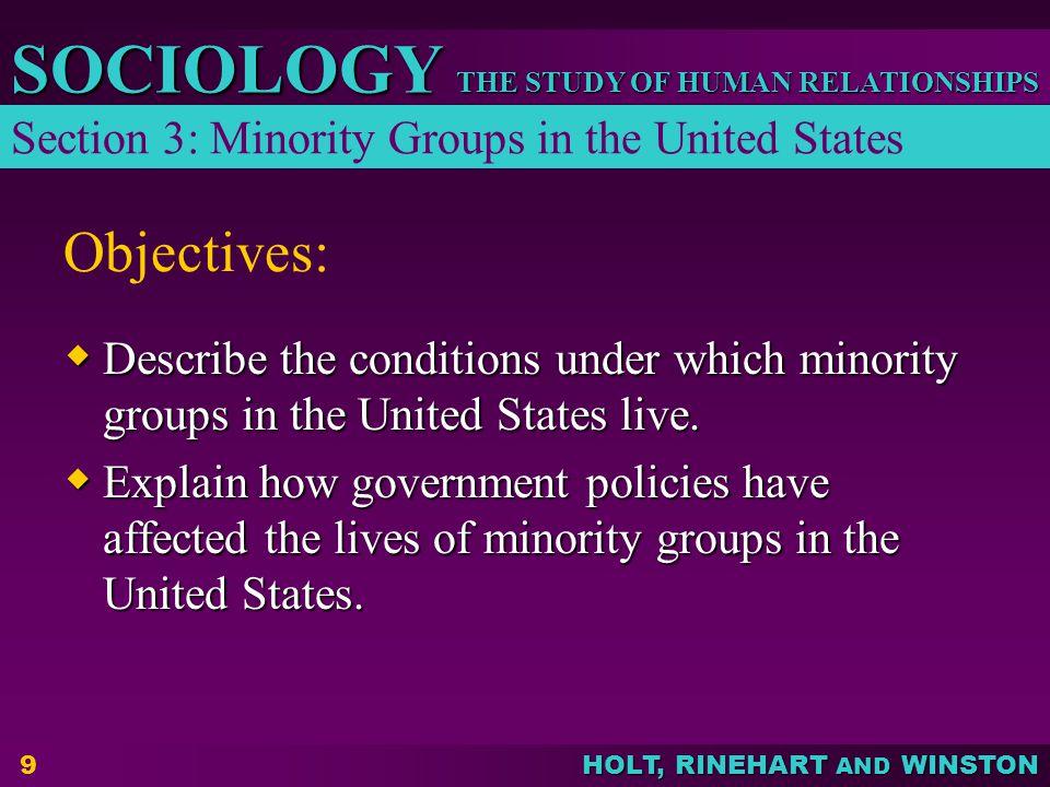 Objectives: Section 3: Minority Groups in the United States