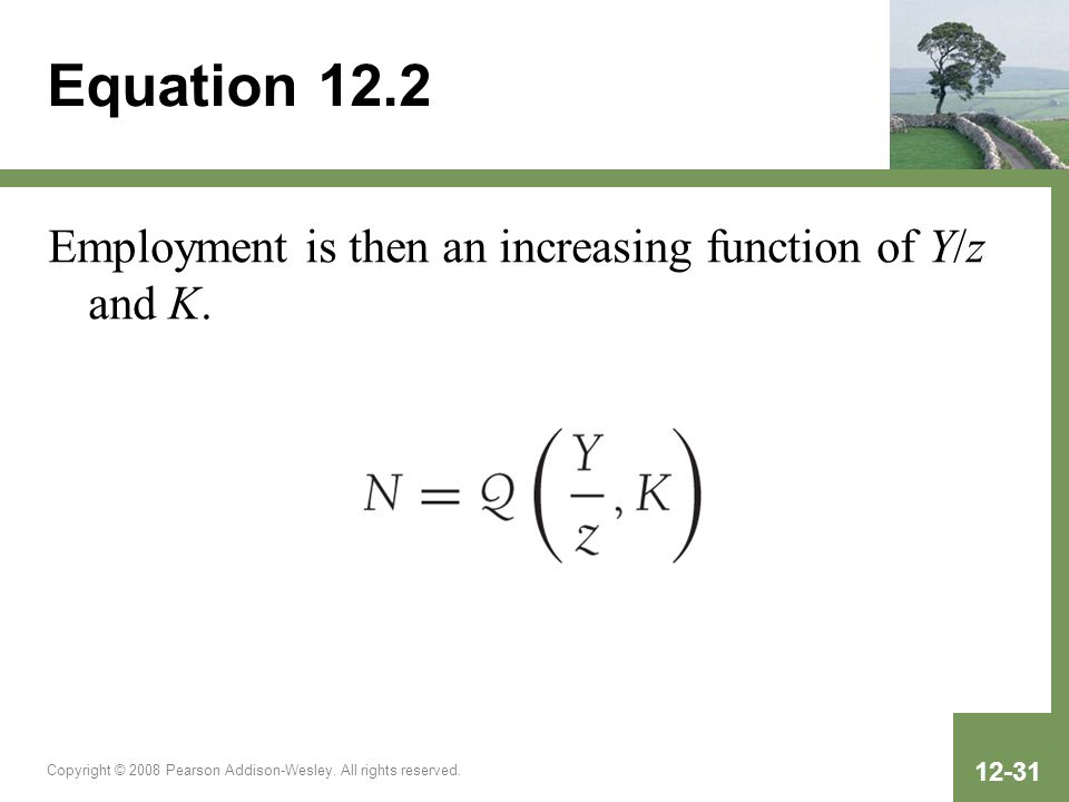 Equation 12.2 Employment is then an increasing function of Y/z and K.
