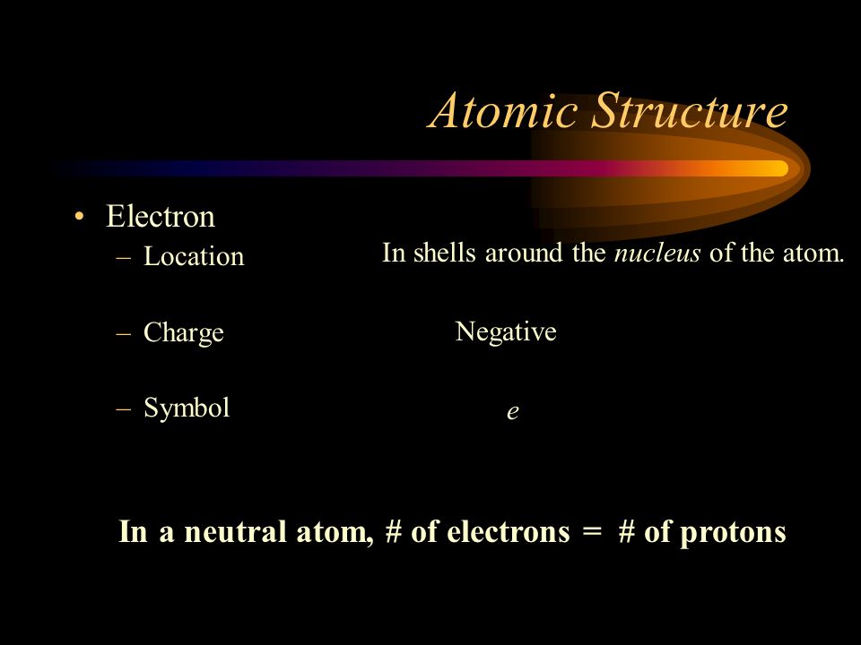 In a neutral atom, # of electrons = # of protons