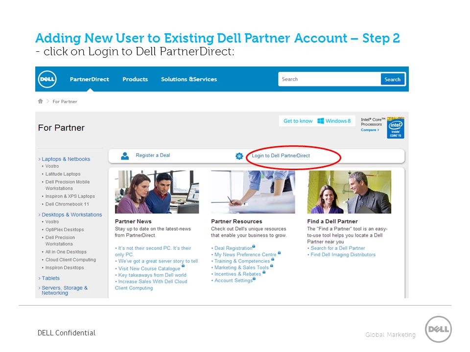 Adding New User to Existing Dell Partner Account – Step 2 - click on Login to Dell PartnerDirect: