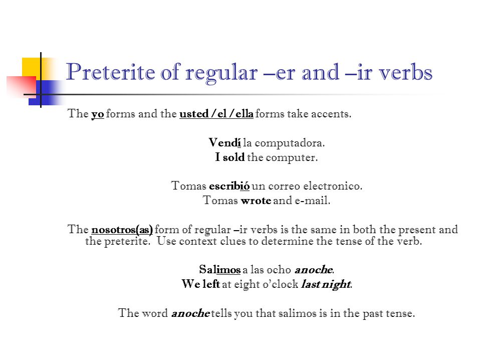 Preterite of regular –er and –ir verbs