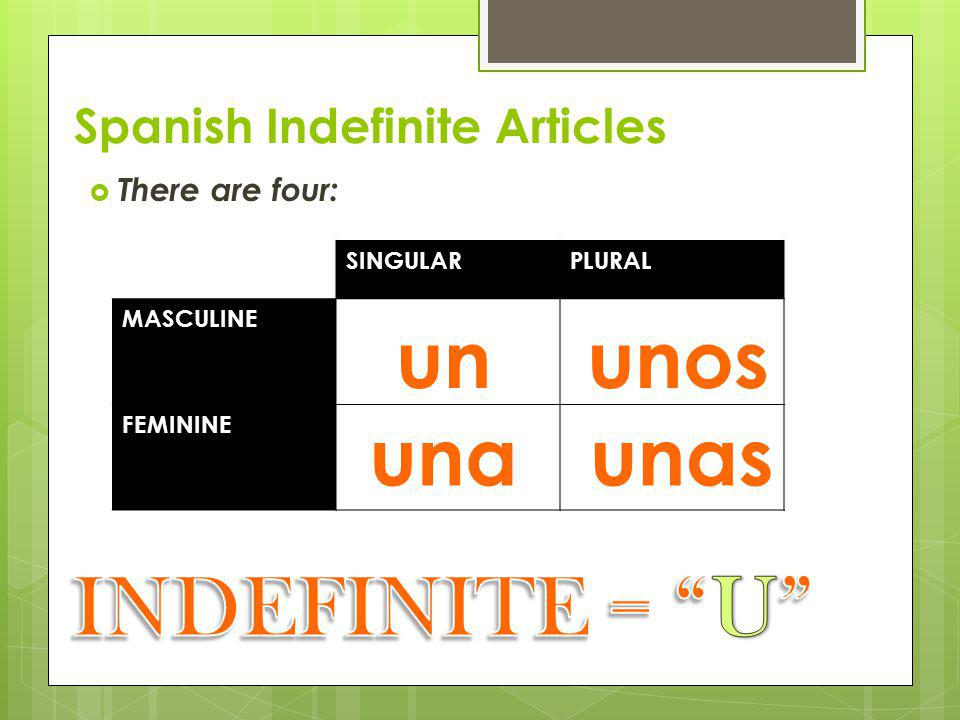 Spanish Indefinite Articles