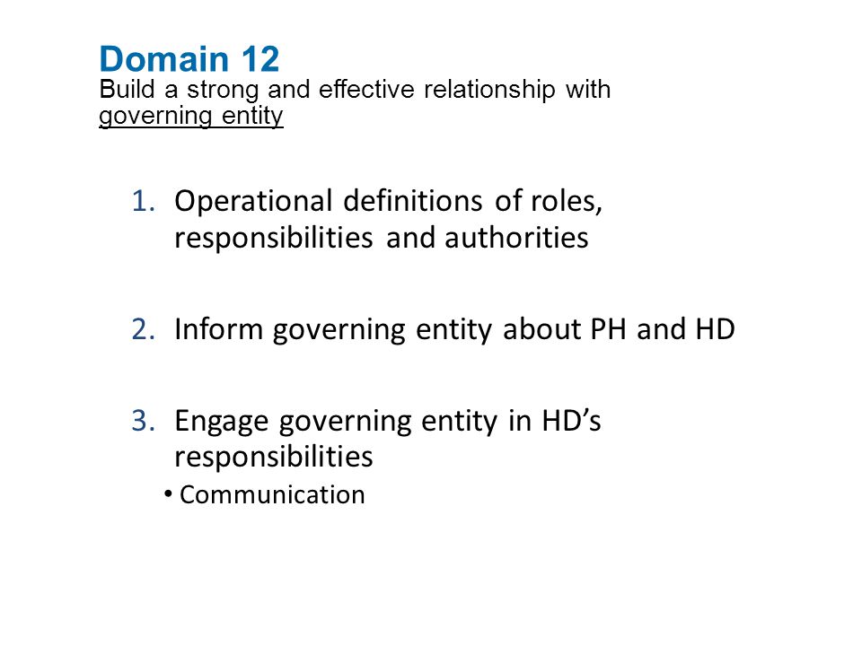 Operational definitions of roles, responsibilities and authorities