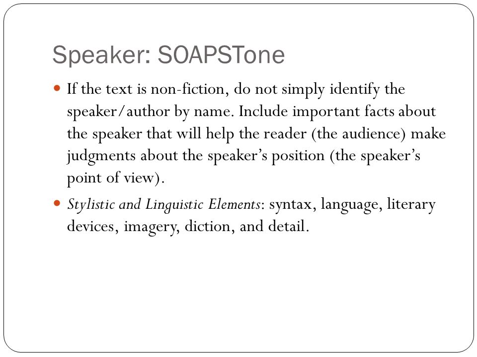 Speaker: SOAPSTone