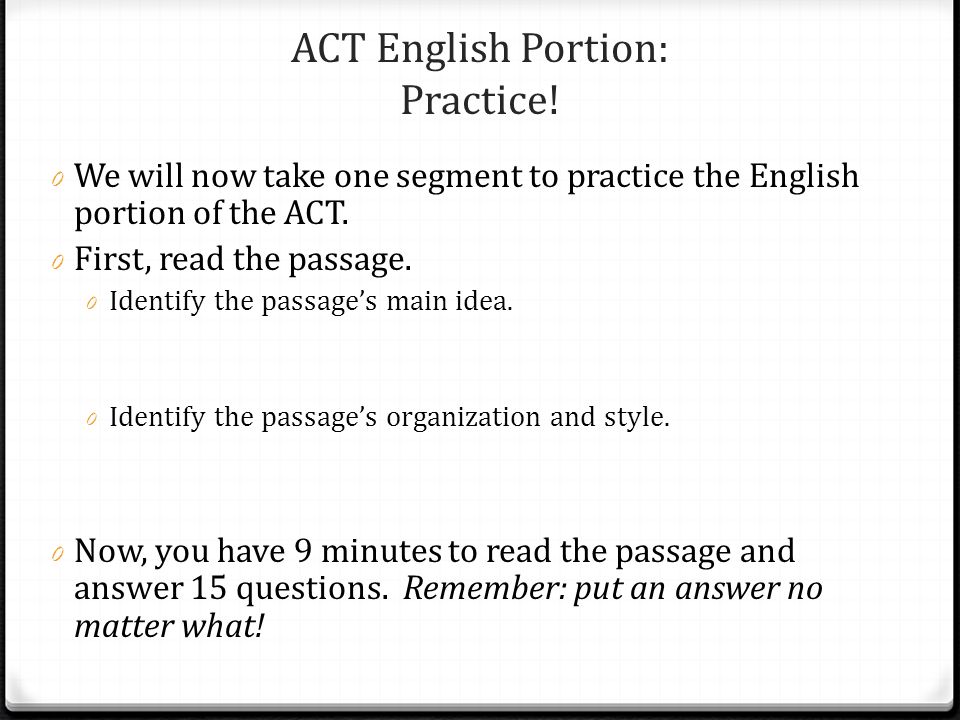 ACT English Portion: Practice!