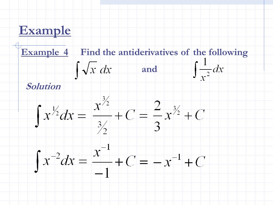 Example Example 4 Find the antiderivatives of the following and
