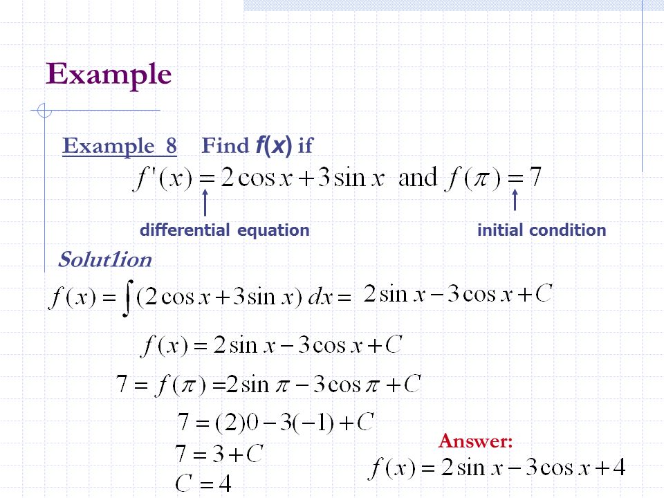 Example Example 8 Find f(x) if Solut1ion Answer: differential equation