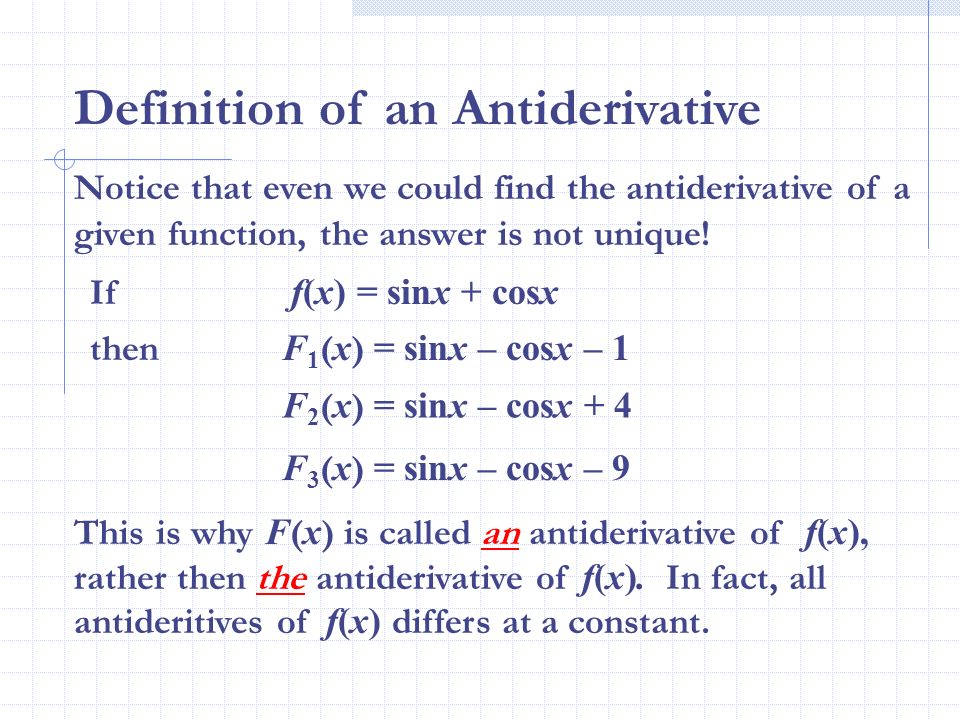 Definition of an Antiderivative