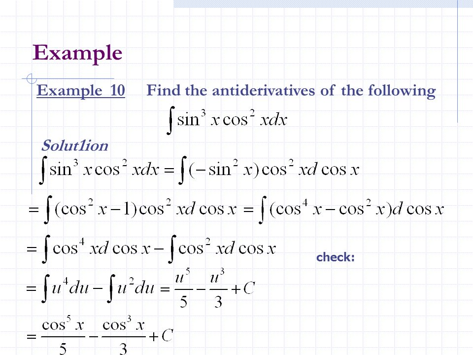 Example Example 10 Find the antiderivatives of the following Solut1ion