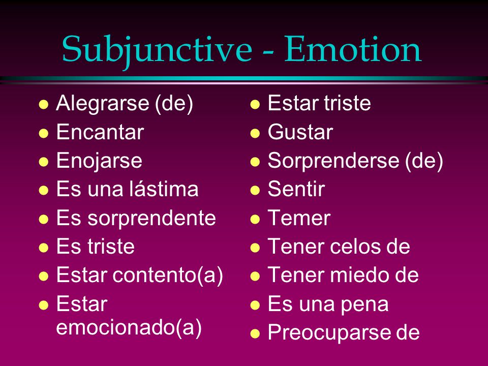 Subjunctive - Emotion Alegrarse (de) Encantar Enojarse Es una lástima