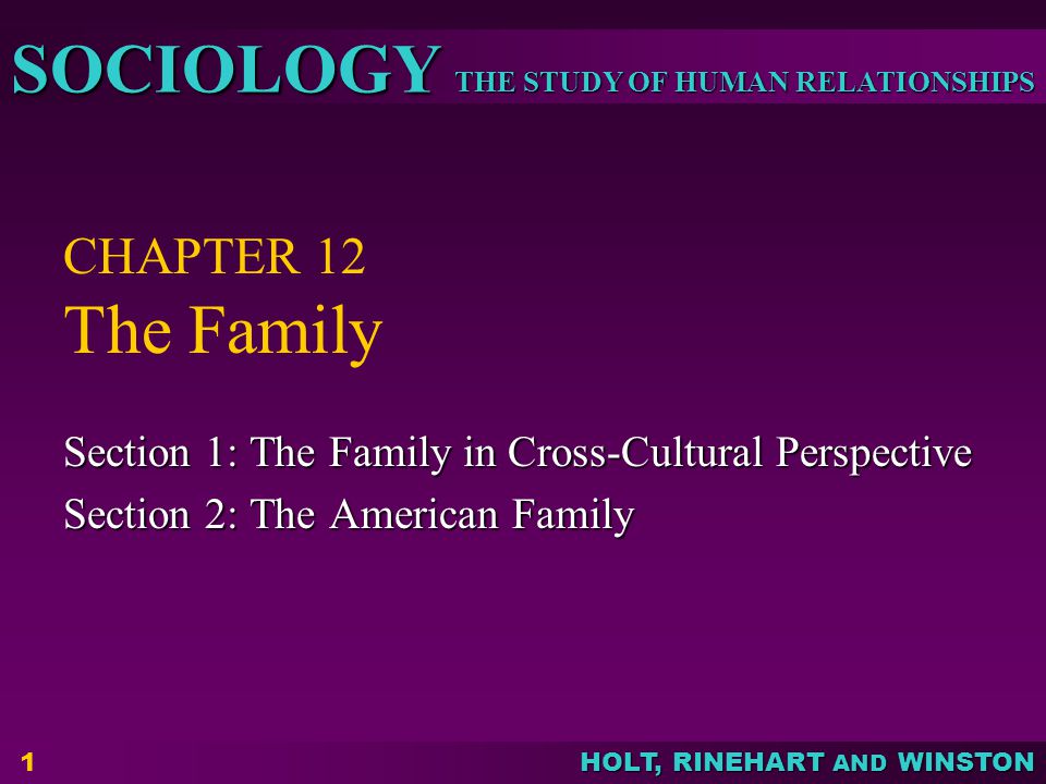 Sociology 4/7/2017. CHAPTER 12 The Family. Section 1: The Family in Cross-Cultural Perspective. Section 2: The American Family.