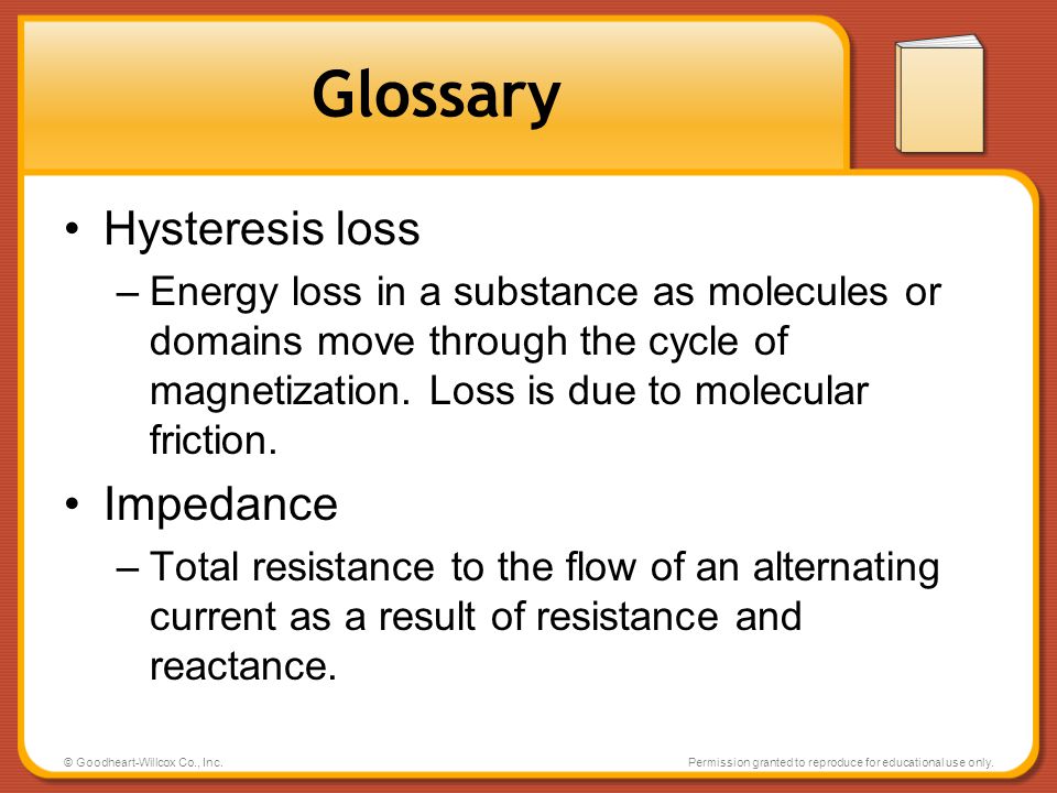 Glossary Hysteresis loss Impedance