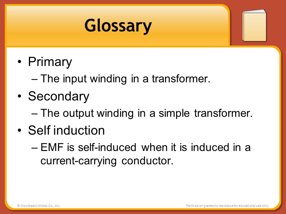 Glossary Primary Secondary Self induction