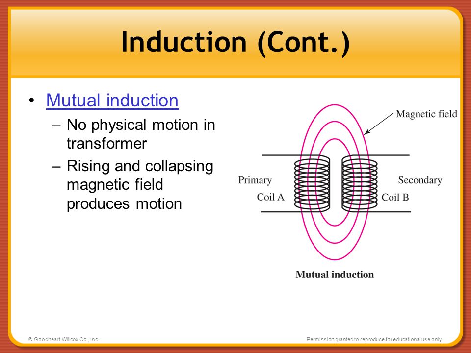 Induction (Cont.) Mutual induction No physical motion in transformer