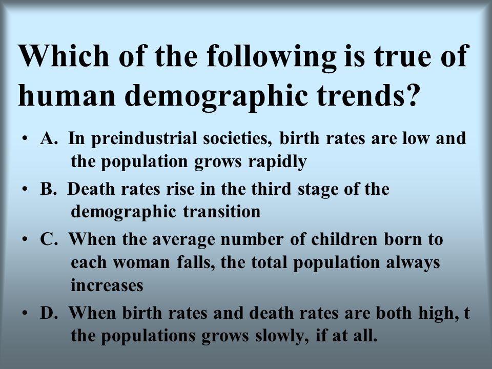 Which of the following is true of human demographic trends