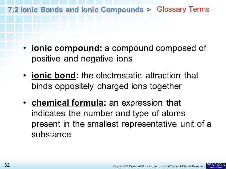 ionic compound: a compound composed of positive and negative ions