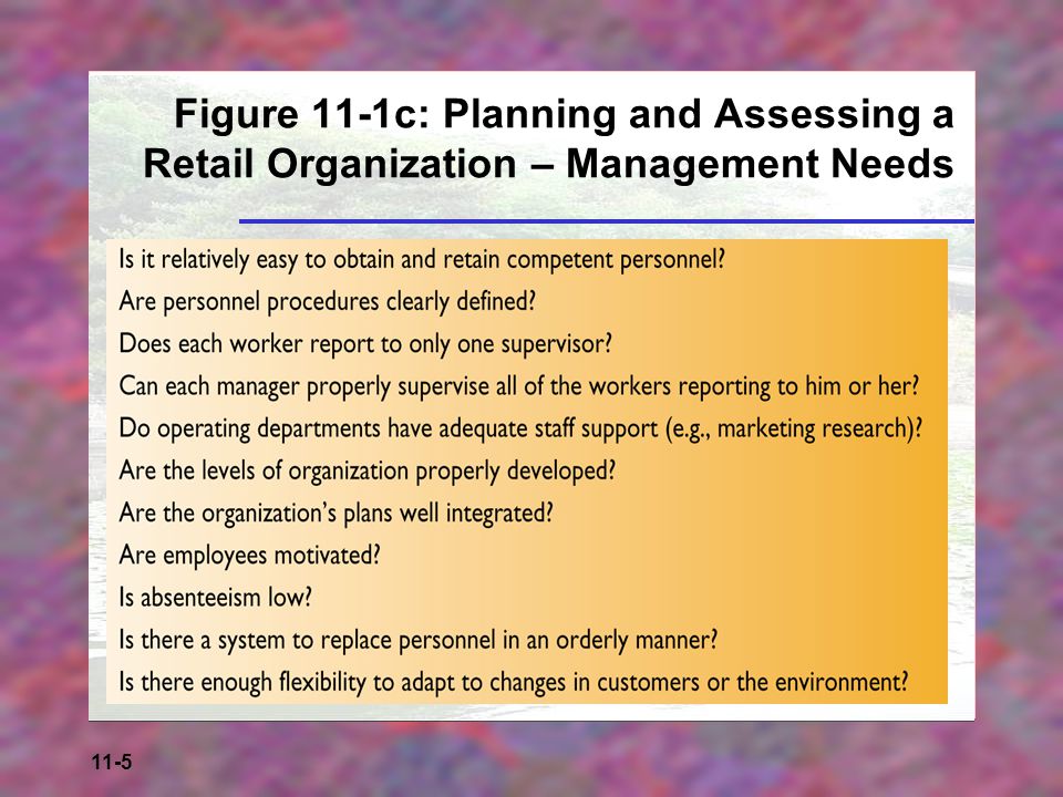 Figure 11-1c: Planning and Assessing a Retail Organization – Management Needs