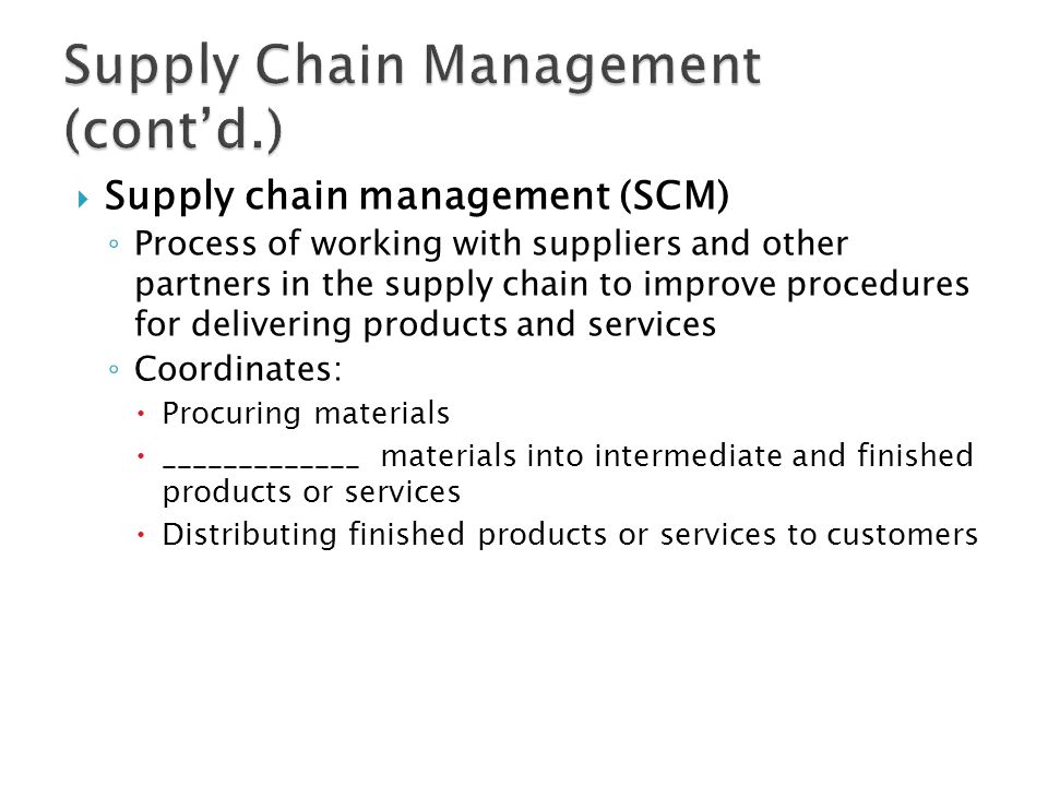 Supply Chain Management (cont’d.)
