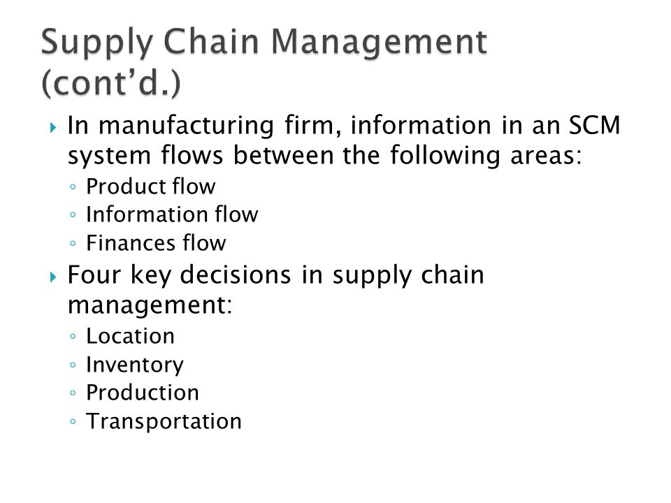 Supply Chain Management (cont’d.)