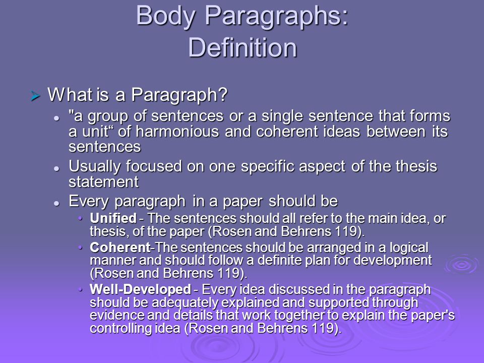 Body Paragraphs: Definition