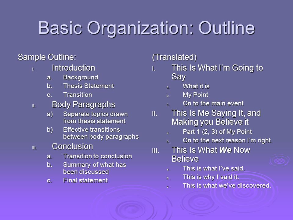 Basic Organization: Outline