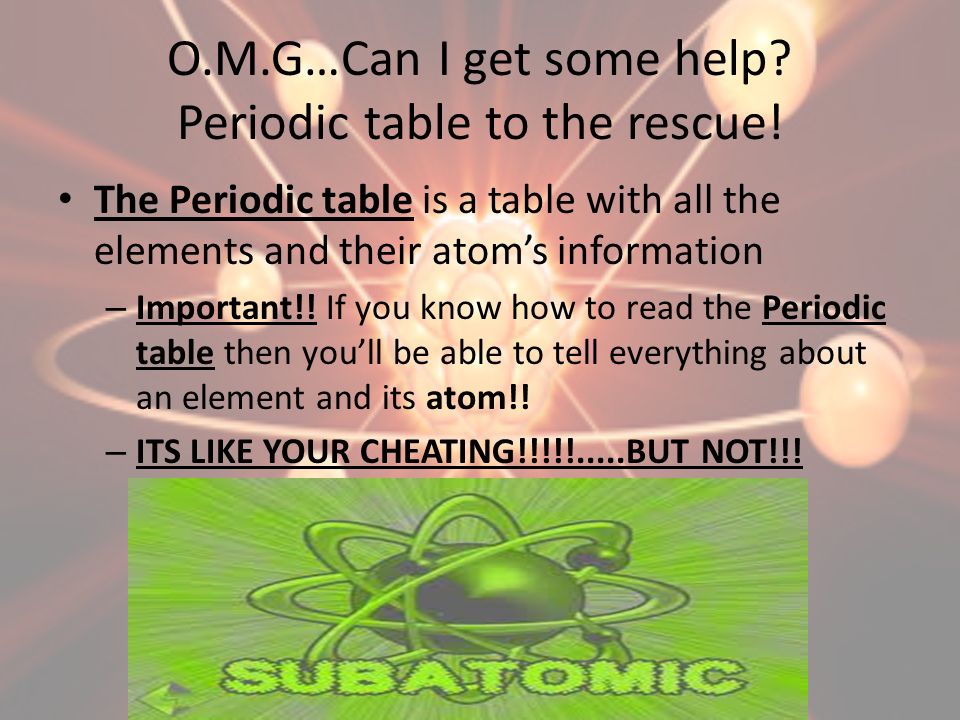 O.M.G…Can I get some help Periodic table to the rescue!