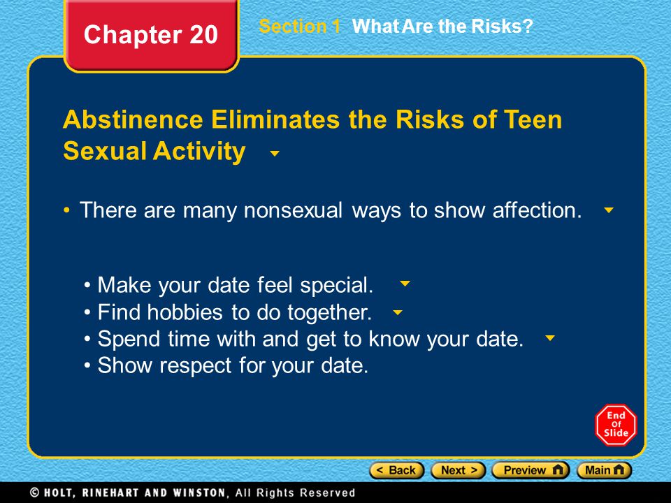 Abstinence Eliminates the Risks of Teen Sexual Activity