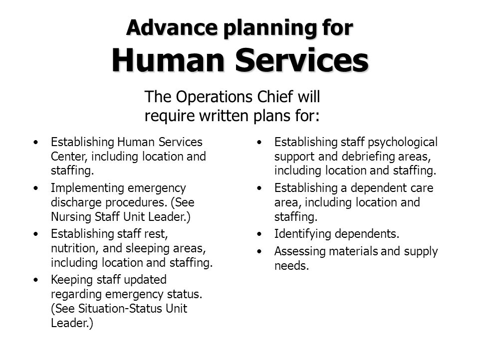 Advance planning for Human Services