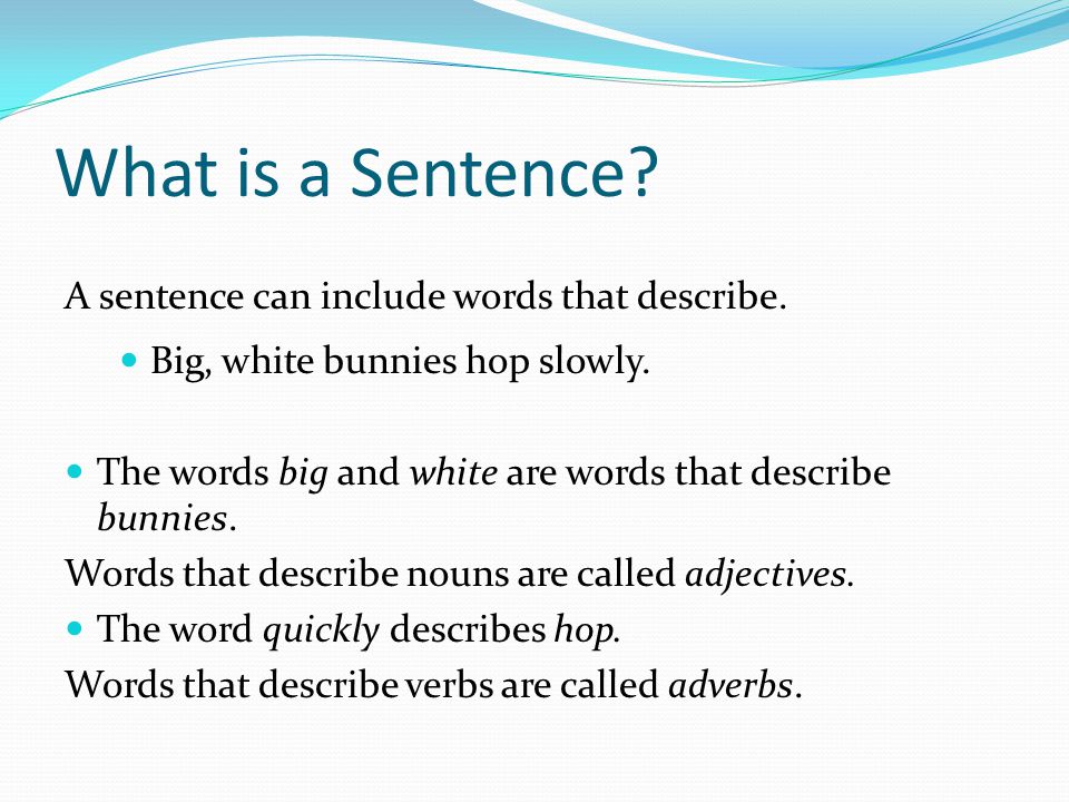 What is a Sentence A sentence can include words that describe.