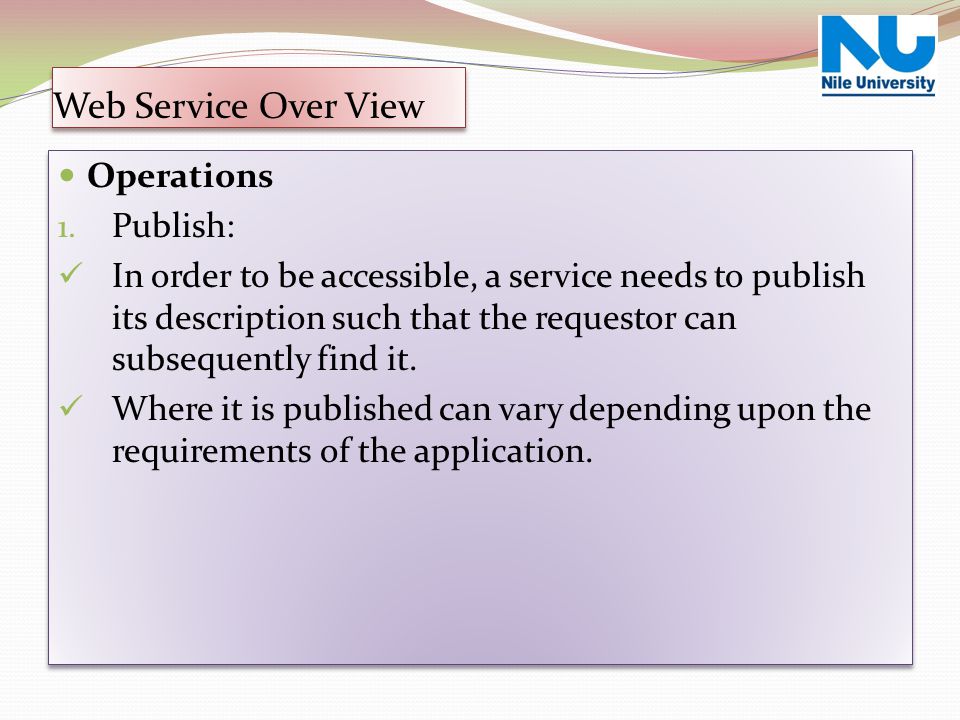 Web Service Over View Operations Publish: