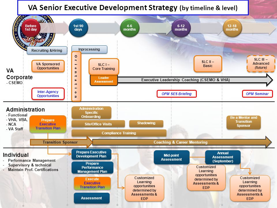 VA Senior Executive Development Strategy (by timeline & level)