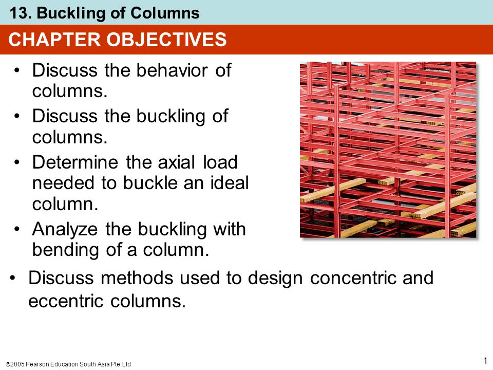 CHAPTER OBJECTIVES Discuss the behavior of columns. Discuss the buckling of columns. Determine the axial load needed to buckle an ideal column.